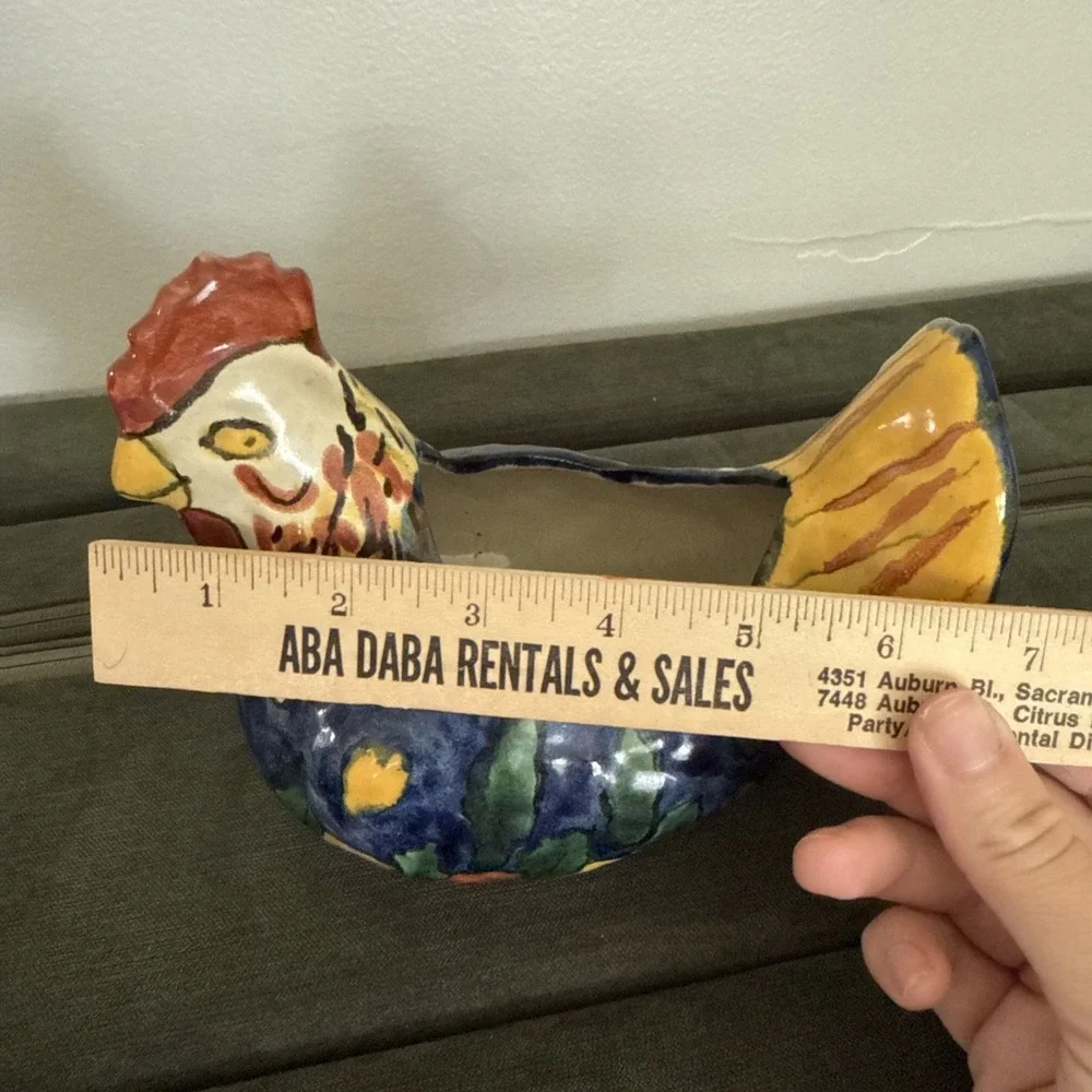 Terracotta Pottery Chicken Planter Mexican Folk Art Signed Mexico Amora - Picture 9 of 9